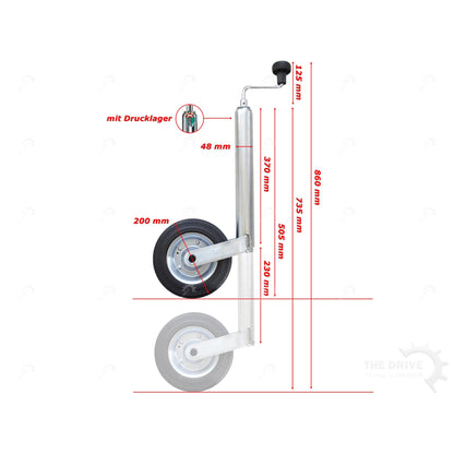 WINTERHOFF jockey wheel ST48 with steel rim, solid rubber tire with clamp holder