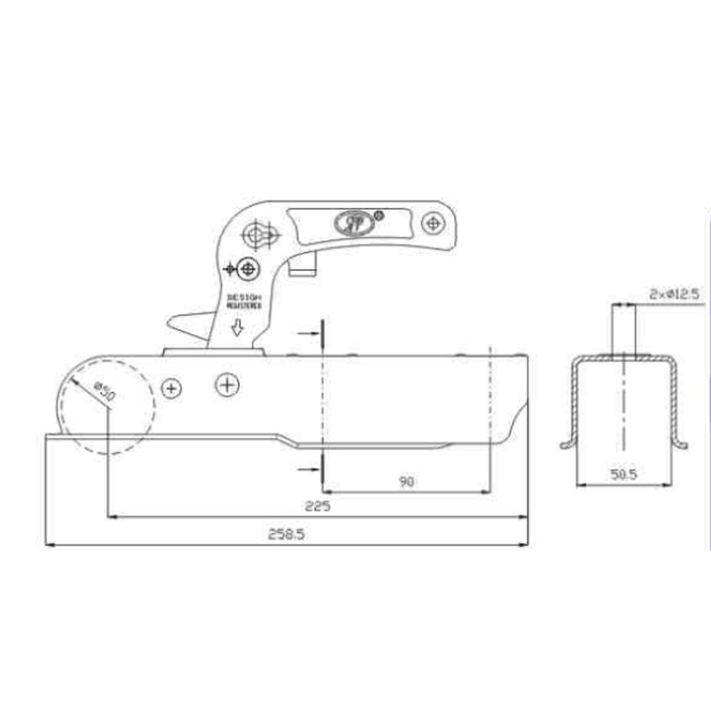 SPP ZSK-750H Kugelkupplung 50mm Vierkant 750kg