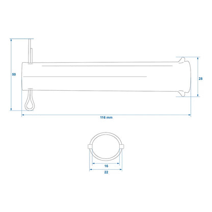 Achse mit Splint für Stützrad 48mm Ø20mm x 115mm