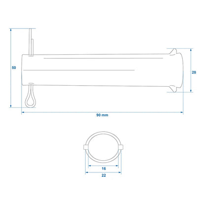 Axle with split pin for support wheel 60mm Ø20mm x 90mm