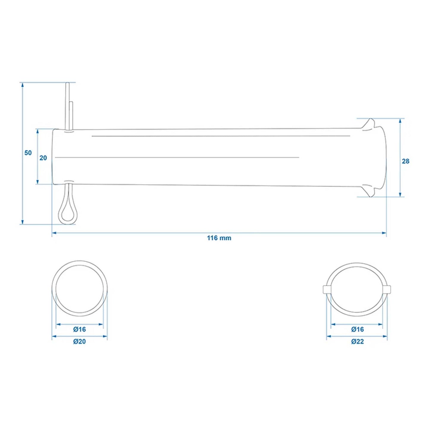 Achse mit Splint für Stützrad 48mm Ø20mm x 115mm