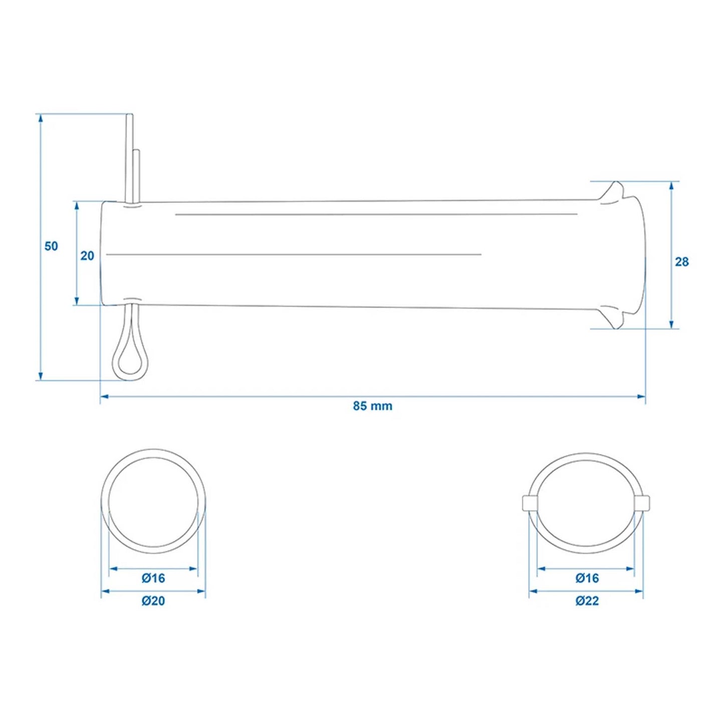 Achse mit Splint für Stützrad 48mm Ø20mm x 85mm