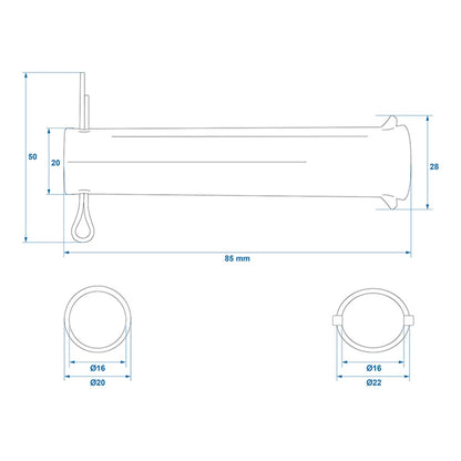 Achse mit Splint für Stützrad 48mm Ø20mm x 85mm