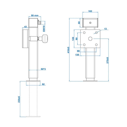 Ausdrehstütze 60x60mm klappbar 410-655mm FH 42mm 1300kg mit Schraubensatz