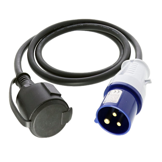 Adapterkabel CEE-Stecker auf Schuko-Kupplung 1,5m 3x2,5mm² H07RNG 230V IP44