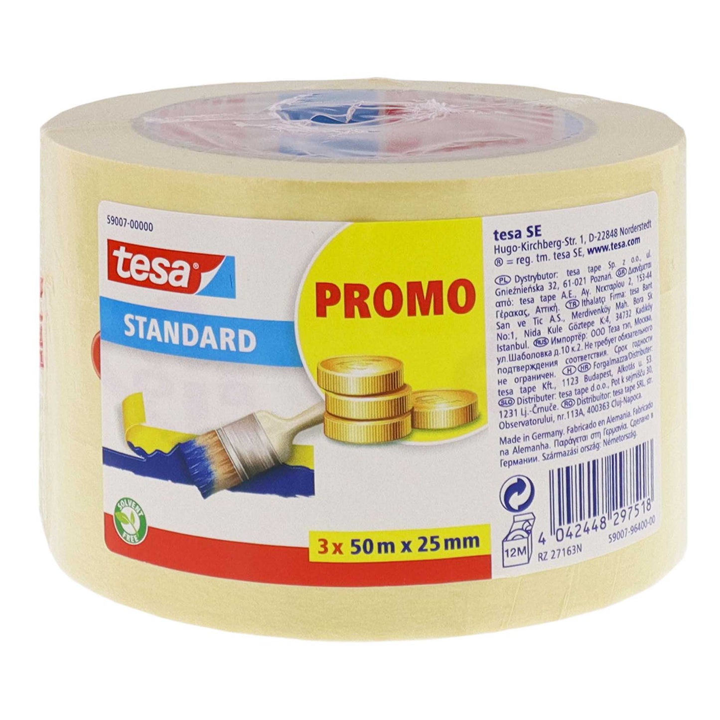 TESA masking tape standard pack of 3 50m x 25mm