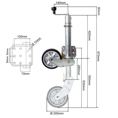 Stützrad 500KG TD60V 200x50 erhöhte Tragfähigkeit