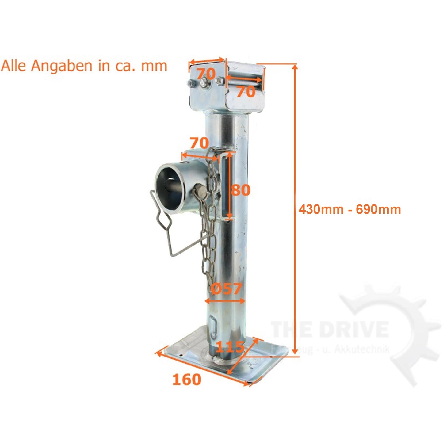 Stützfuss Klappbar Ø57x430mm Stützlast 1300kg 19mm Sechskant - TMN-shop.de